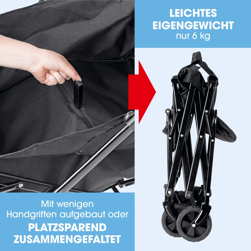 EASYmaxx Bollerwagen mit kleinen Rädern - faltbar - schwarz