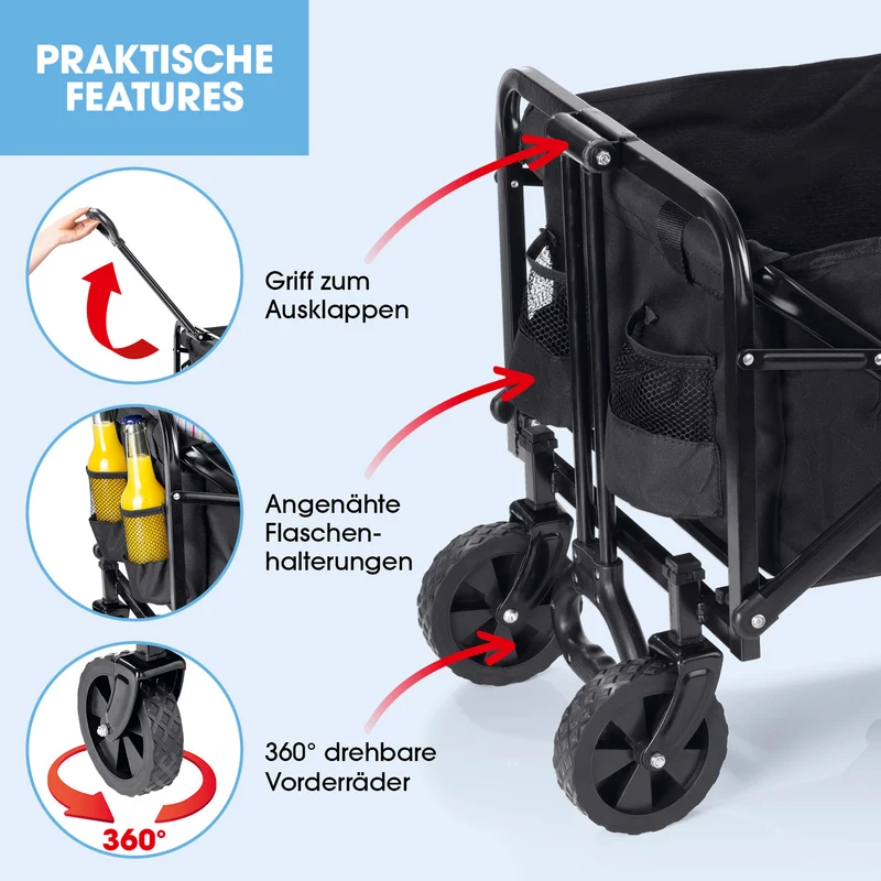 EASYmaxx Bollerwagen mit kleinen Rädern - faltbar - schwarz