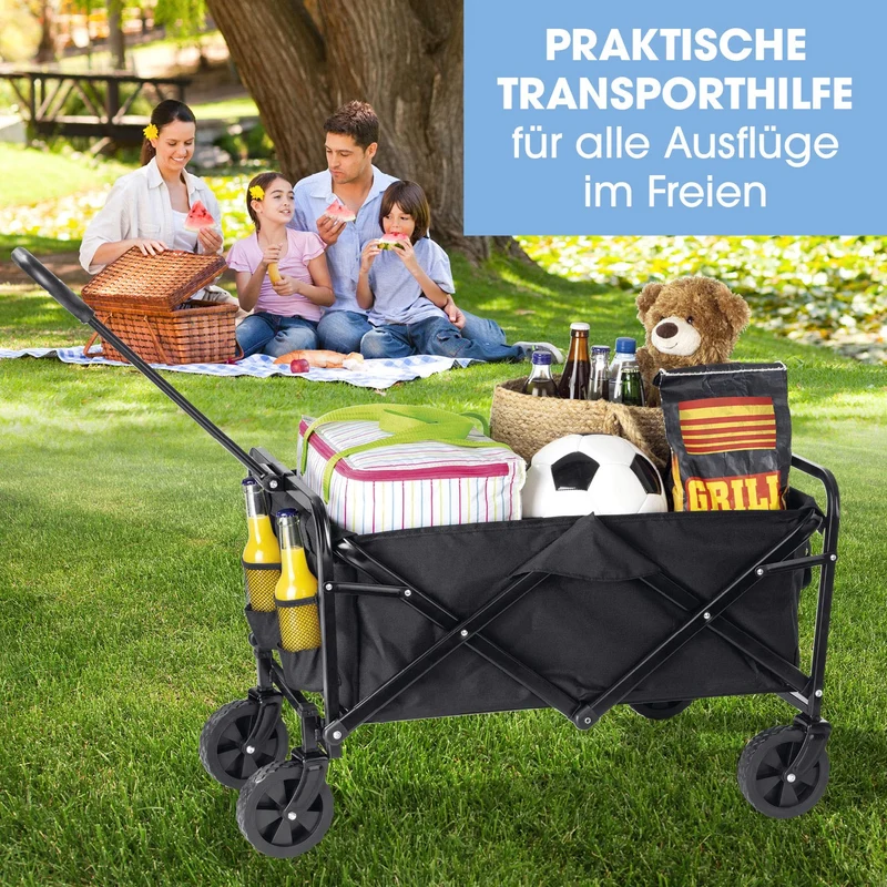 EASYmaxx Bollerwagen mit kleinen Rädern - faltbar - schwarz