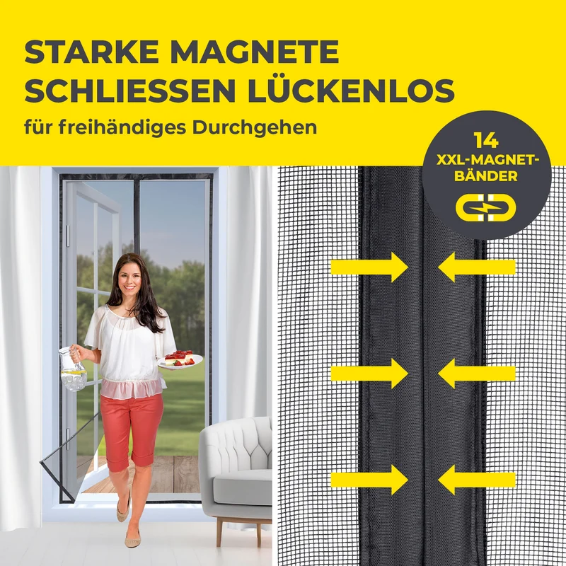 EASYmaxx Insect Protect Insektenschutzvorhang mit eingenähten XXL-Magnetbändern - 100 x 210 cm - Schwarz