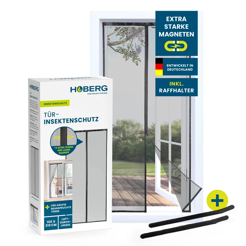 HOBERG Insektenschutzvorhang - mit XXL-Magnetbändern - 100 x 210 cm