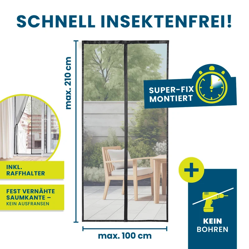 HOBERG Insektenschutzvorhang - mit XXL-Magnetbändern - 100 x 210 cm