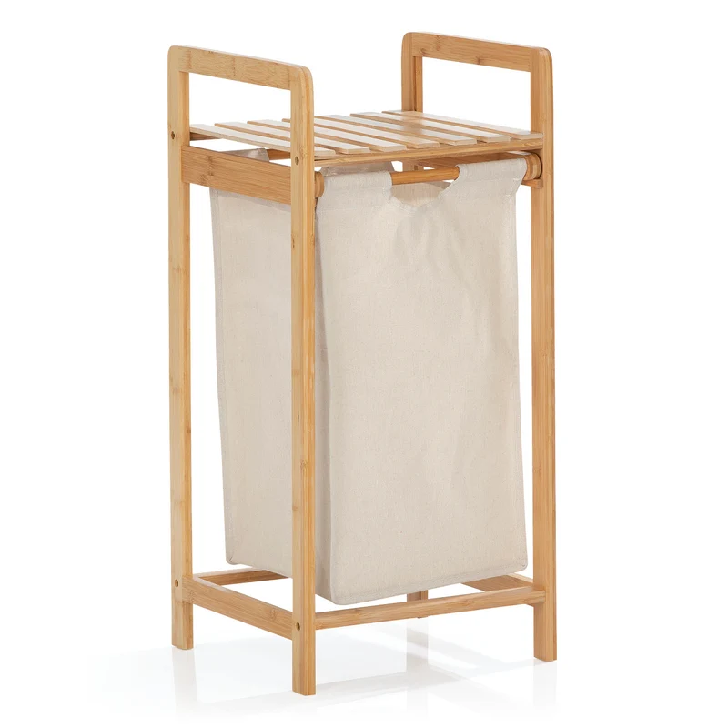 LUMALAND Bambus Wäschekorb mit ausziehbarem Wäschesack - 33 x 33 x 73 cm - Beige