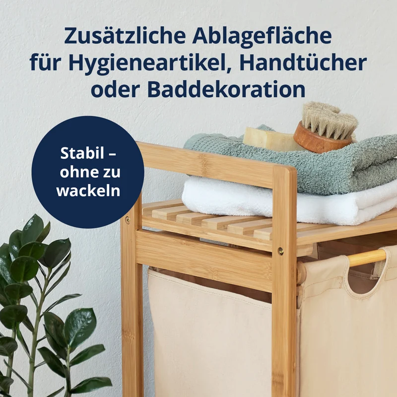 LUMALAND Bambus Wäschekorb mit ausziehbarem Wäschesack - 33 x 33 x 73 cm - Beige
