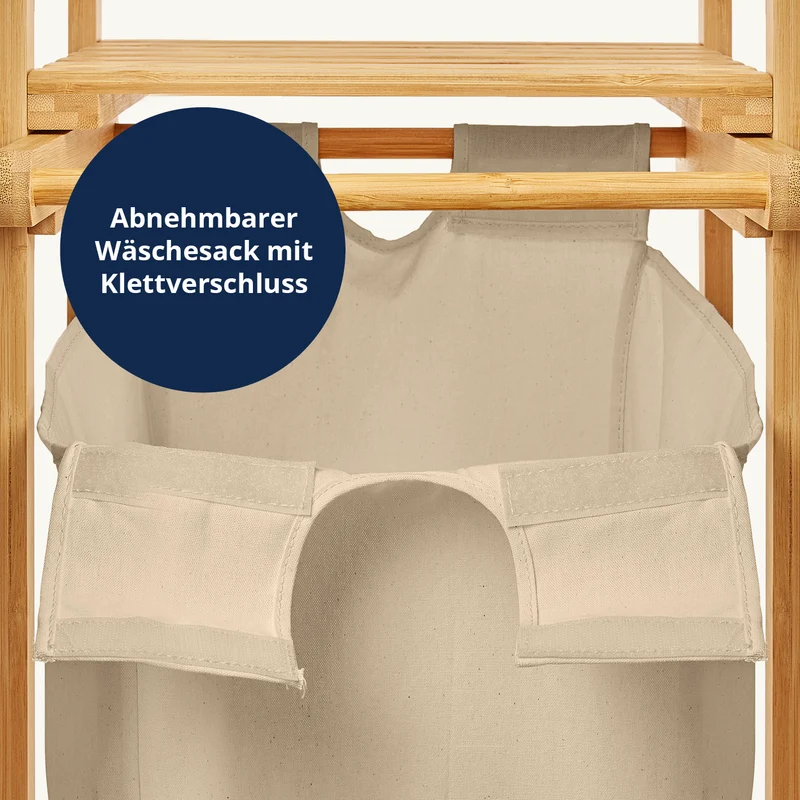 LUMALAND Bambus Wäschekorb mit ausziehbarem Wäschesack - 33 x 33 x 73 cm - Beige