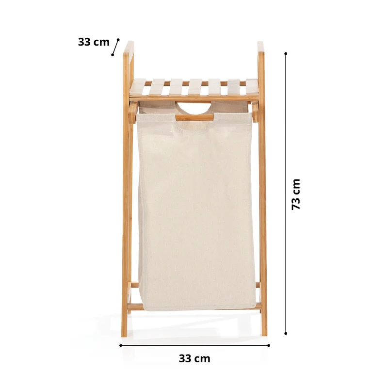 LUMALAND Bambus Wäschekorb mit ausziehbarem Wäschesack - 33 x 33 x 73 cm - Beige