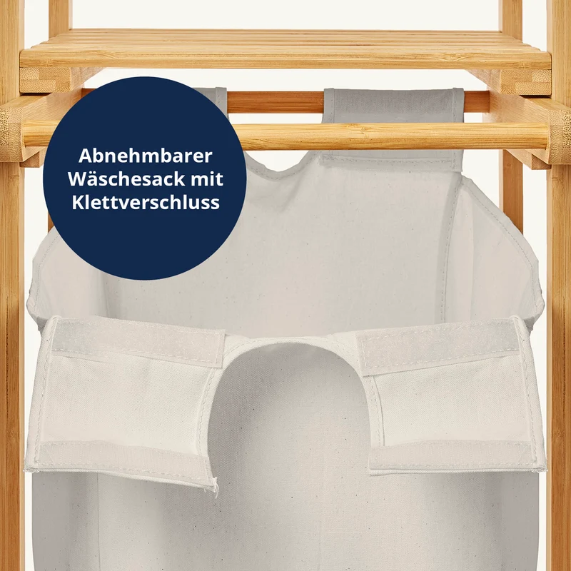 LUMALAND Bambus Wäschekorb mit ausziehbarem Wäschesack - 33 x 33 x 73 cm - Weiß