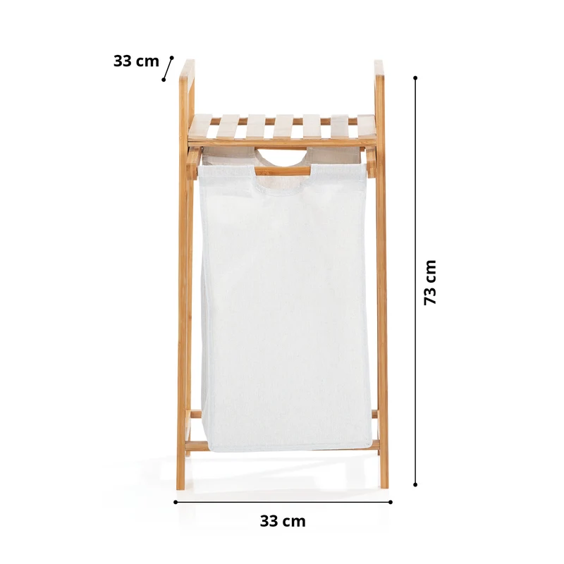 LUMALAND Bambus Wäschekorb mit ausziehbarem Wäschesack - 33 x 33 x 73 cm - Weiß
