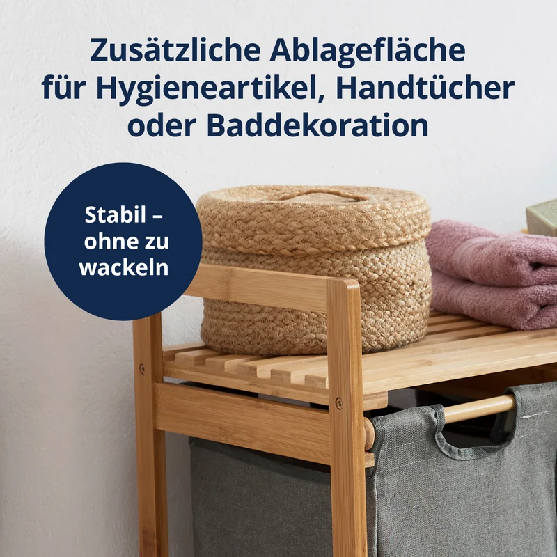 LUMALAND Bambus Wäschekorb mit ausziehbarem Wäschesack - 33 x 33 x 73 cm - Dunkelgrau