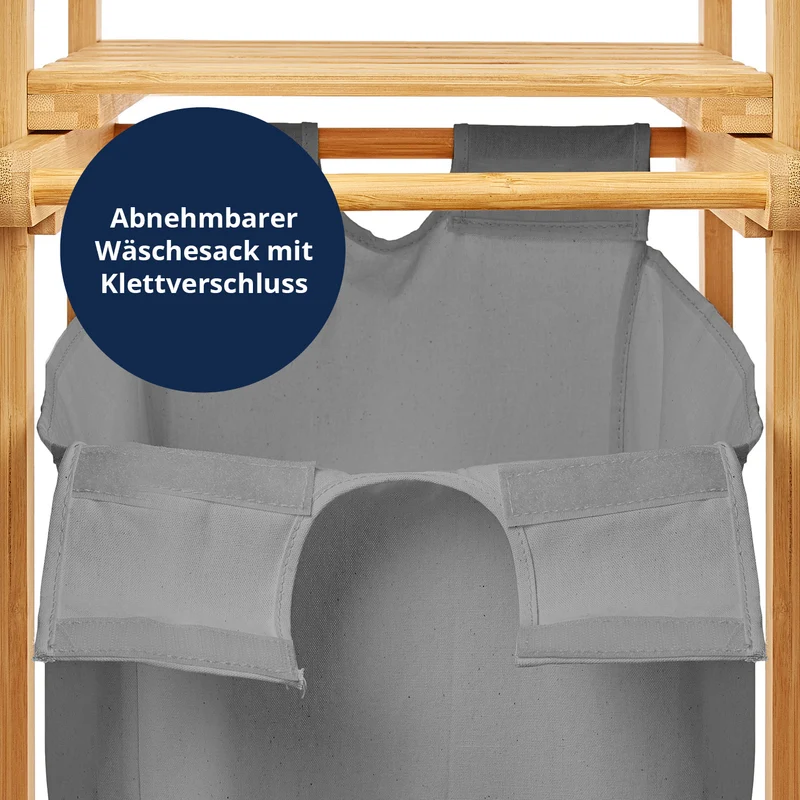 LUMALAND Bambus Wäschekorb mit ausziehbarem Wäschesack - 33 x 33 x 73 cm - Dunkelgrau