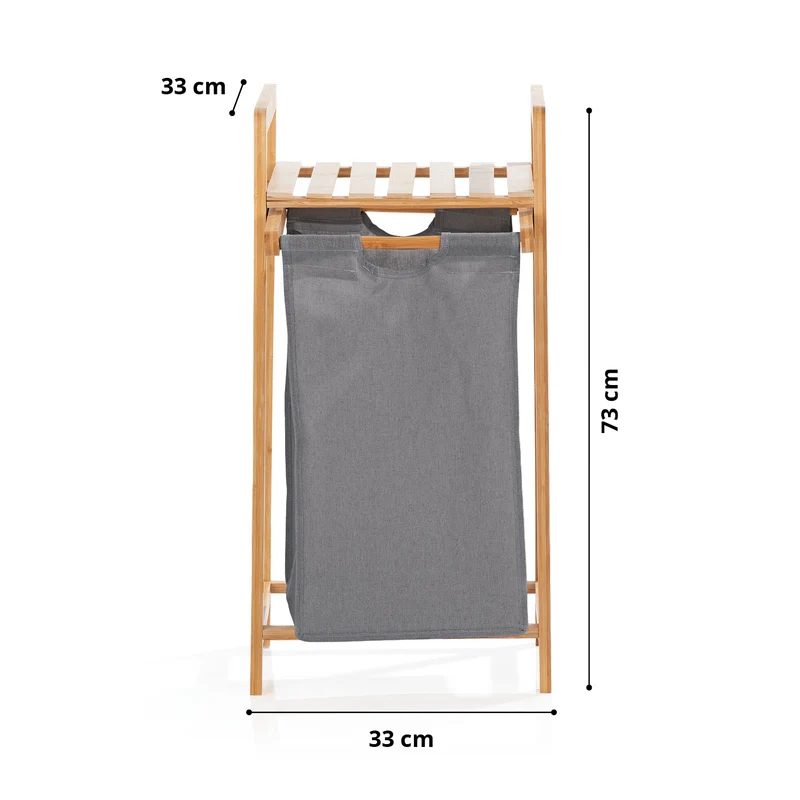LUMALAND Bambus Wäschekorb mit ausziehbarem Wäschesack - 33 x 33 x 73 cm - Dunkelgrau
