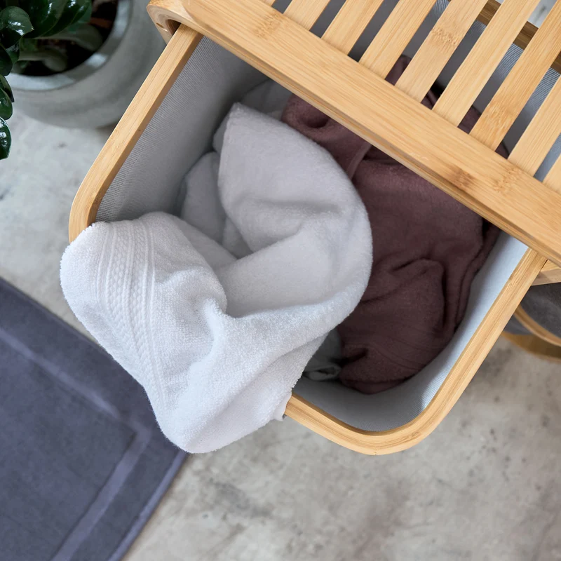 LUMALAND Wäschekorb aus Bambus - 1 XL Fach + 2 Kompaktfächer - 49,5 x 33 x 71 cm - Grau