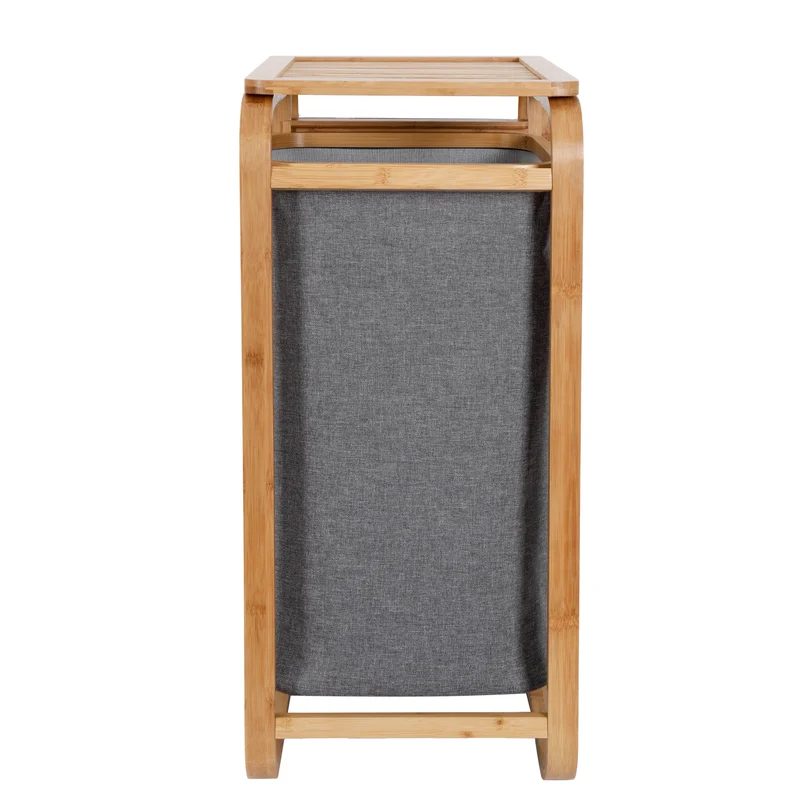 LUMALAND Wäschekorb aus Bambus - 1 XL Fach + 2 Kompaktfächer - 49,5 x 33 x 71 cm - Grau