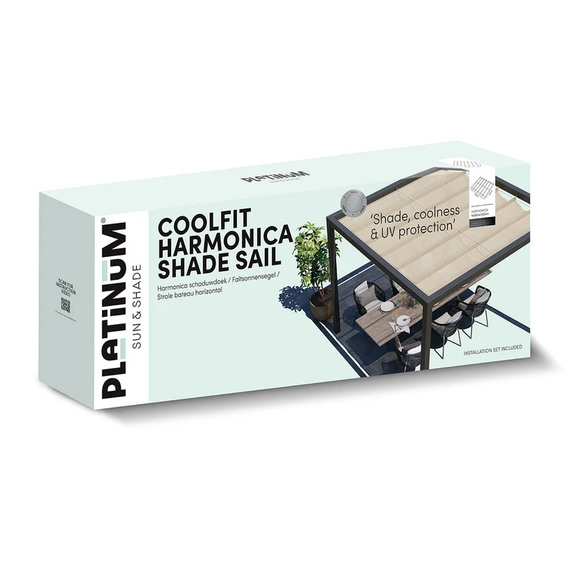 Platinum Sun & Shade Coolfit harmonica schaduwdoek, B290xL500cm, Greige