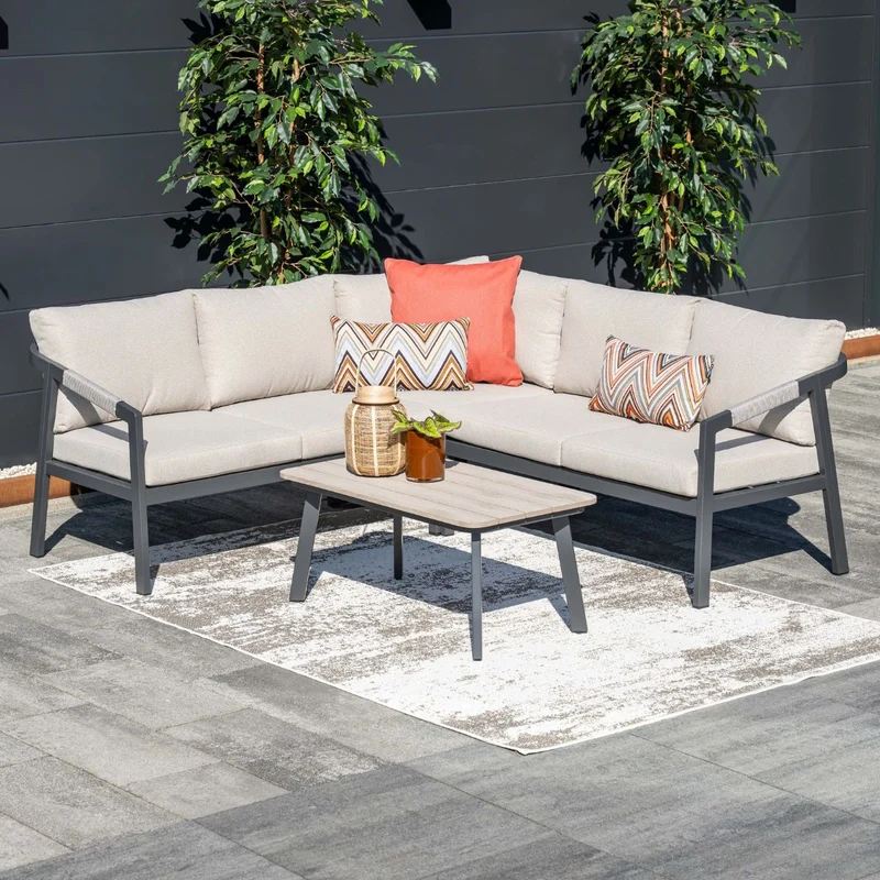 Garden Impressions Terni aluminium lounge hoekset - carbon black - desert sand