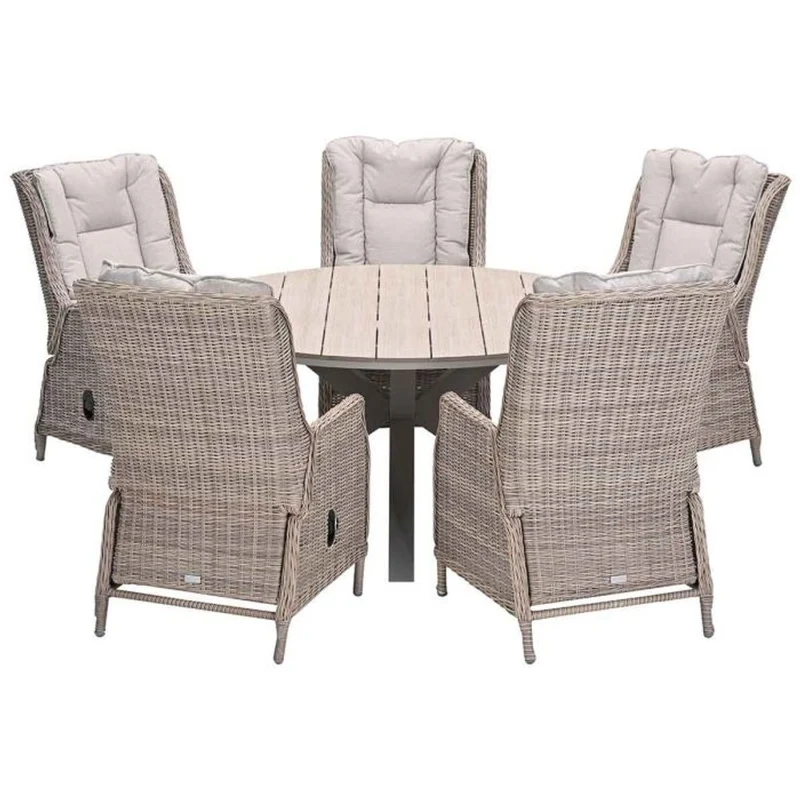 Osborne verstelbare tuinset 6-delig vintage willow met Edison tuintafel rond 148 cm light teak vironwood