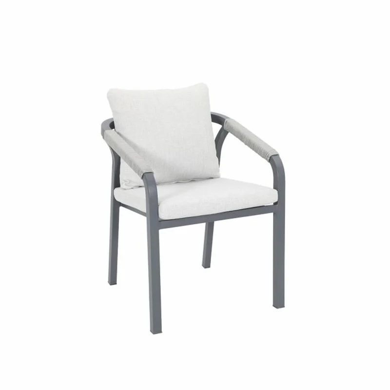 Monti tuinset 6-delig carbon black rope taupe met Lowland tuintafel rond 150 cm napoli sand