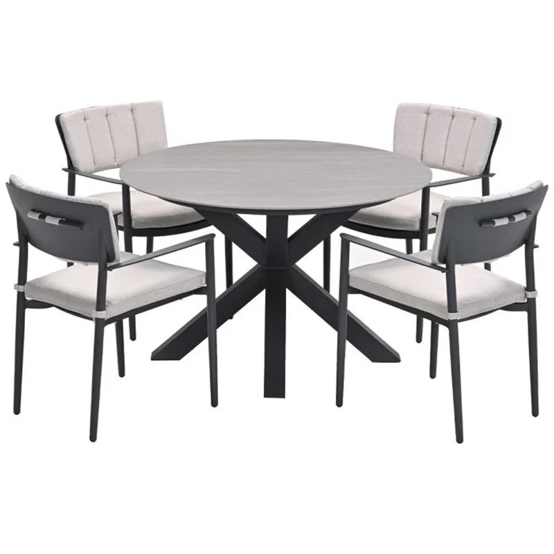 Toulon tuinset 5-delig carbon black met Lowland tuintafel rond 120 cm napoli sand