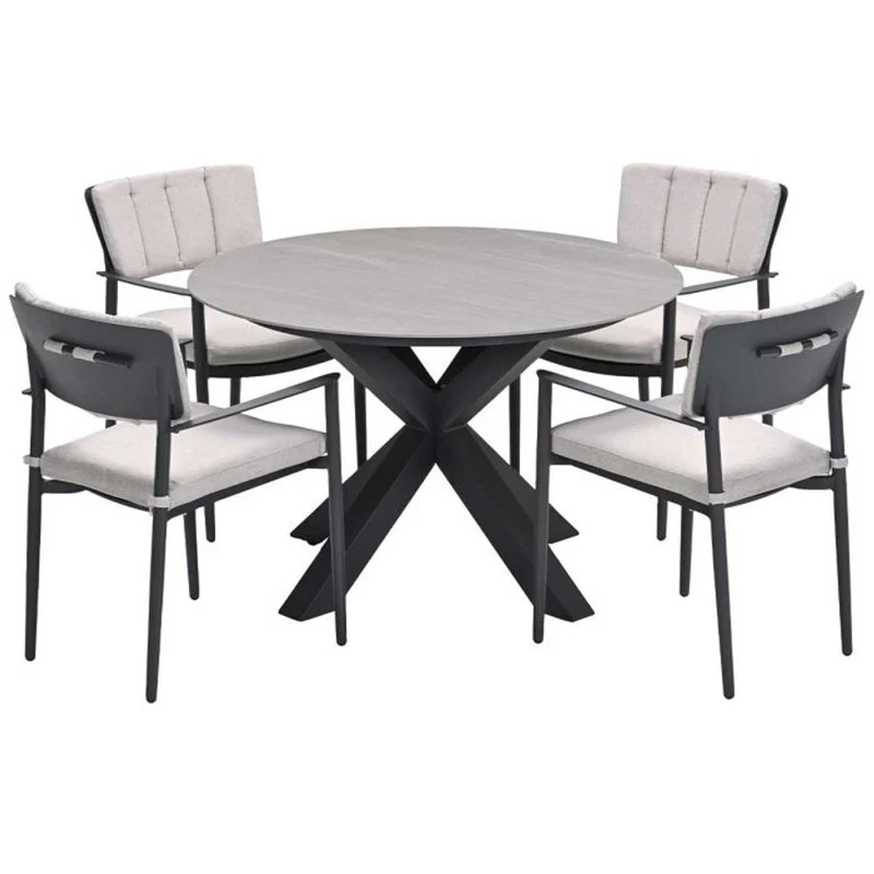 Toulon tuinset 5-delig carbon black met Lowland tuintafel rond 120 cm napoli sand