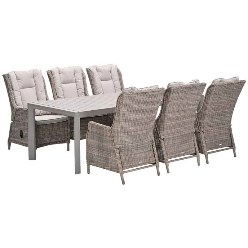Osborne verstelbare tuinset 7-delig vintage willow met Latina uitschuifbare tuintafel 180/230x100 cm taupe