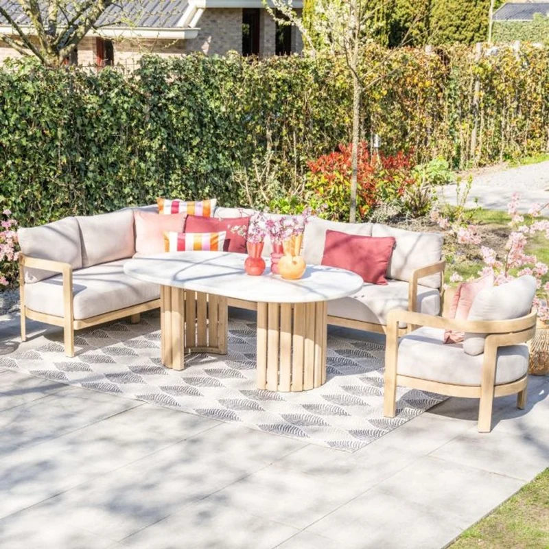 Garden Impressions Ibiza lounge-dining set 2-delig links acacia white wash grijs zand
