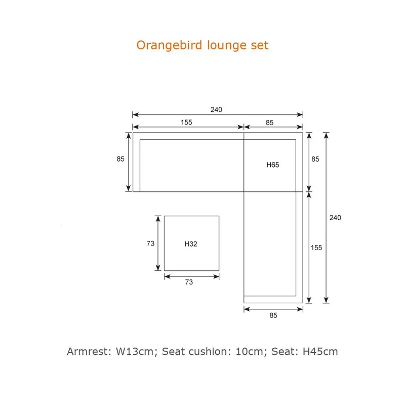 Orangebird loungeset - 4-delig - organic grey - reflex black