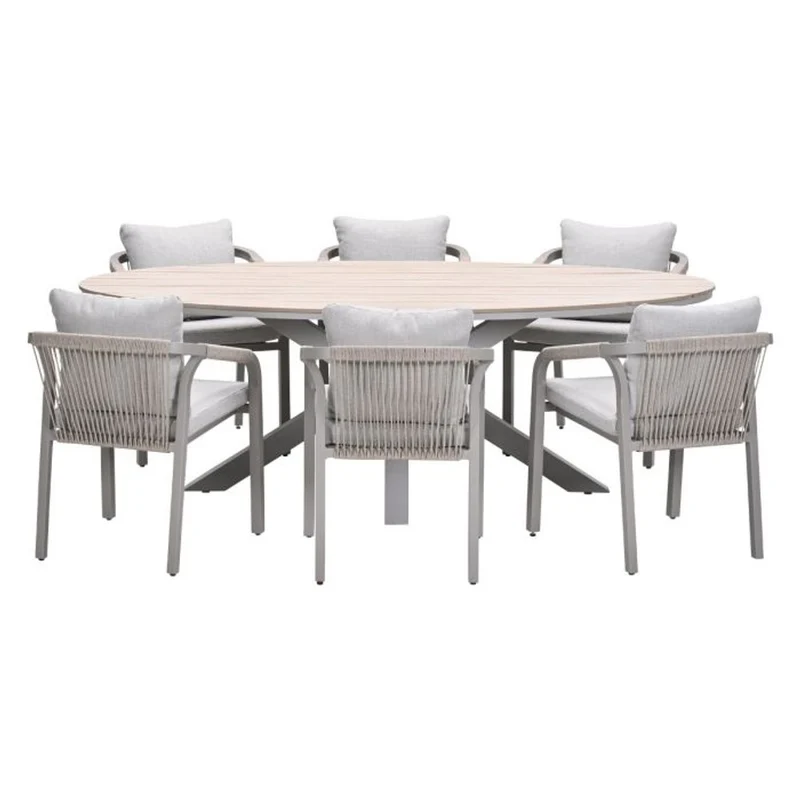Monti tuinset 7-delig dakar sand met Edison tuintafel ovaal 220x115 cm light teak vironwood