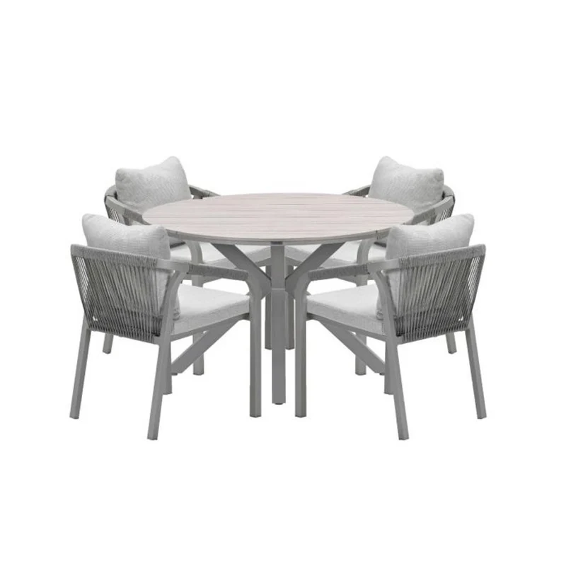 Monti tuinset 5-delig dakar sand met Edison tuintafel rond 122 cm light teak vironwood