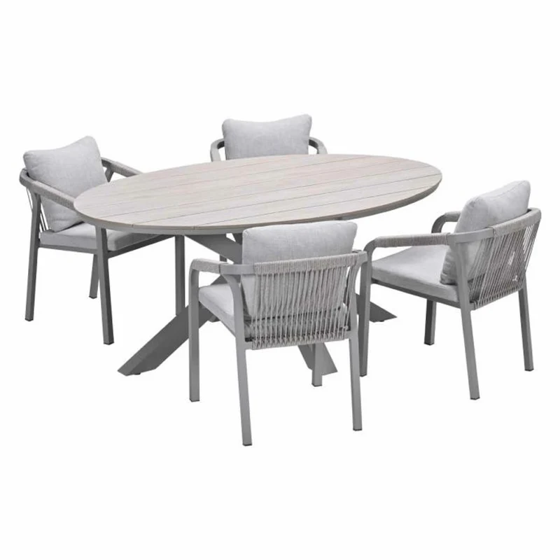 Monti tuinset 5-delig dakar sand met Edison tuintafel ovaal 180x115 cm light teak vironwood
