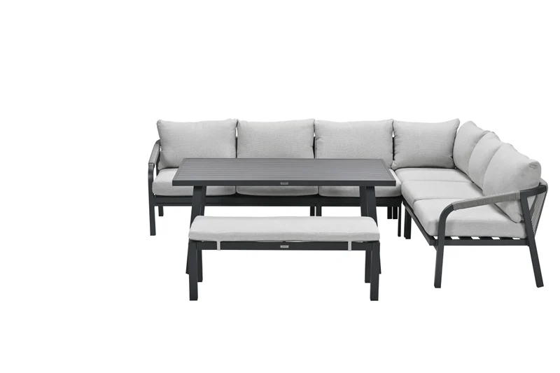 Lounge-diningset Monti - zwart - 7-persoons - aluminium - Garden Impressions
