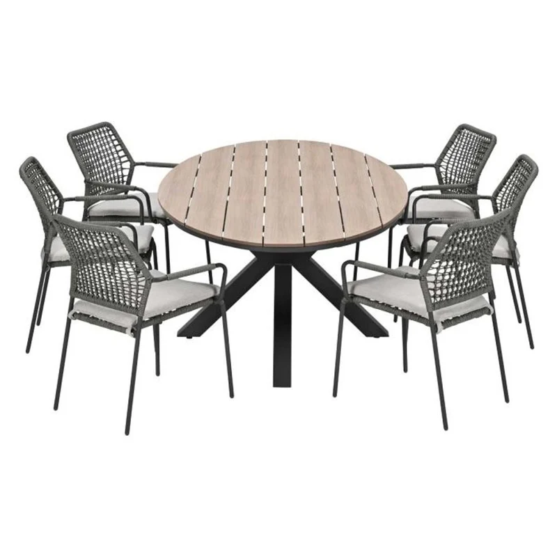 Swifty tuinset 7-delig sand met Edison tuintafel ovaal 220x115 cm bruin vironwood