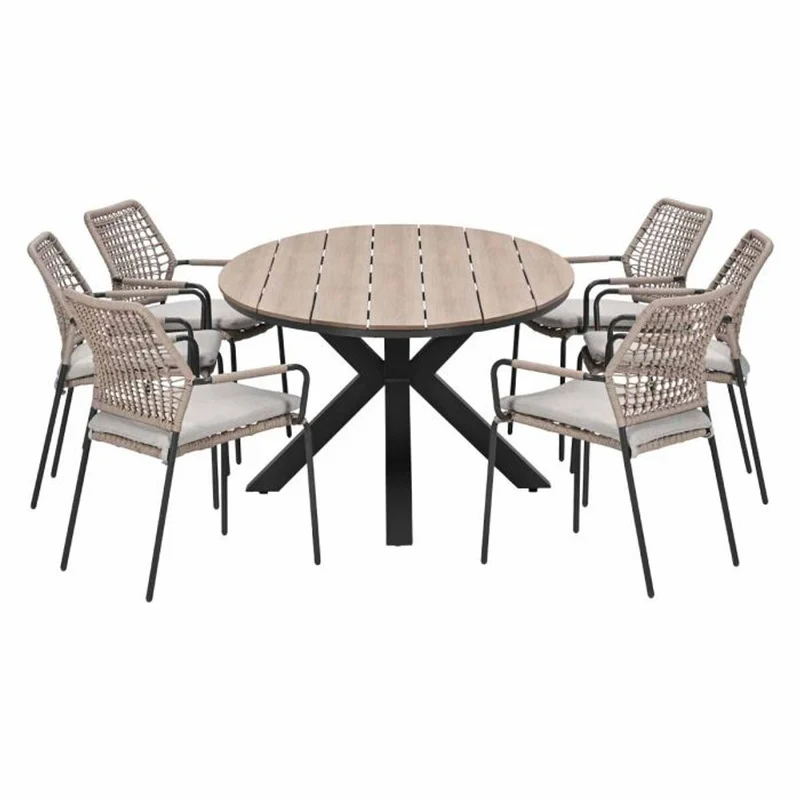 Swifty tuinset 7-delig sand met Edison tuintafel ovaal 220x115 cm bruin vironwood