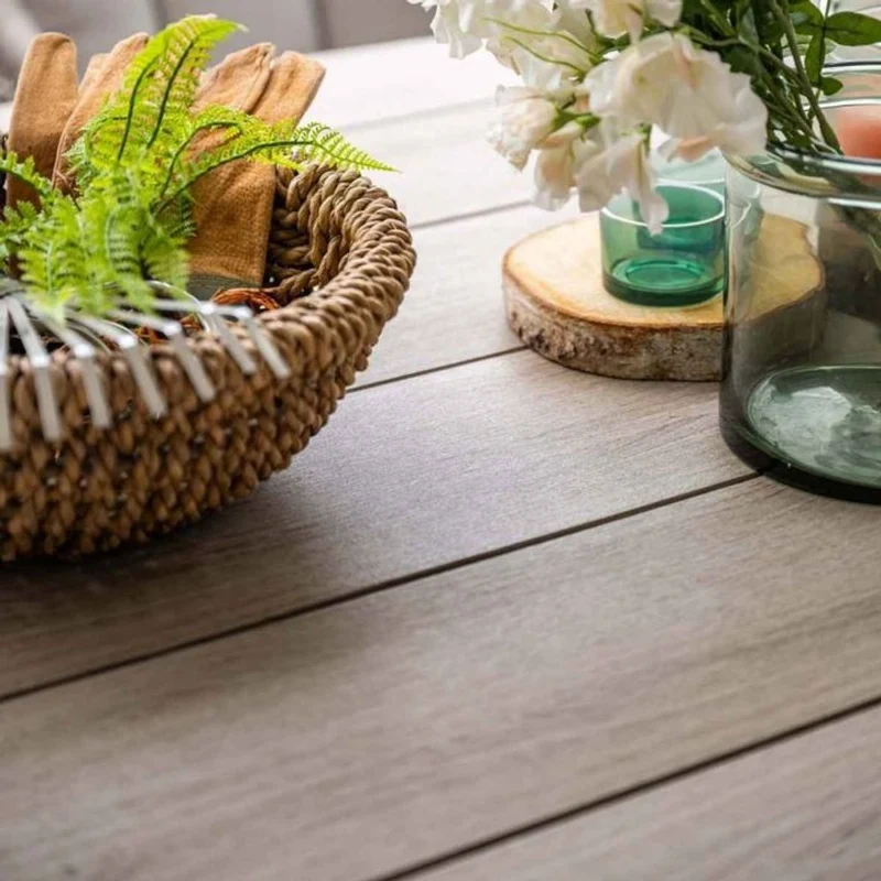 Margriet tuinset 7-delig bruin met Edison tuintafel ovaal 220x115 cm light teak vironwood