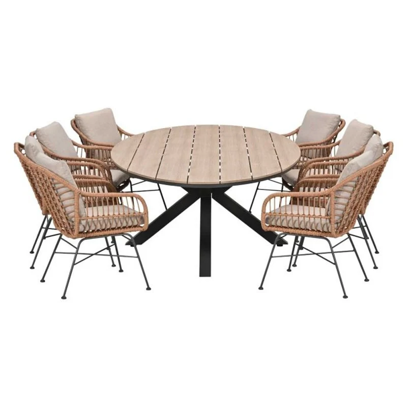 Margriet tuinset 9-delig bruin met Edison tuintafel ovaal 280x140 cm light teak vironwood