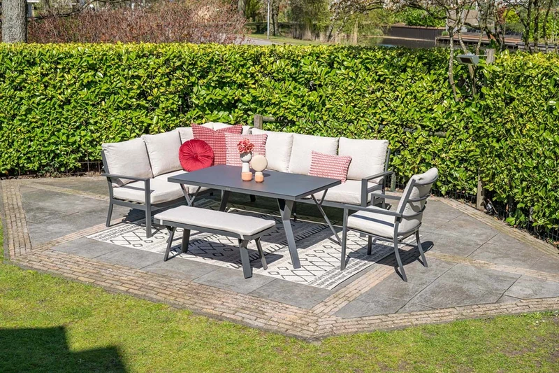 Sergio aluminium lounge-diningset - 8-persoons - links - zand - Garden Impressions