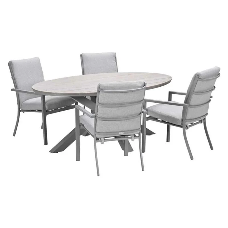 Sergio tuinset 5-delig valley sand met Edison tuintafel ovaal 180x115 cm light teak vironwood