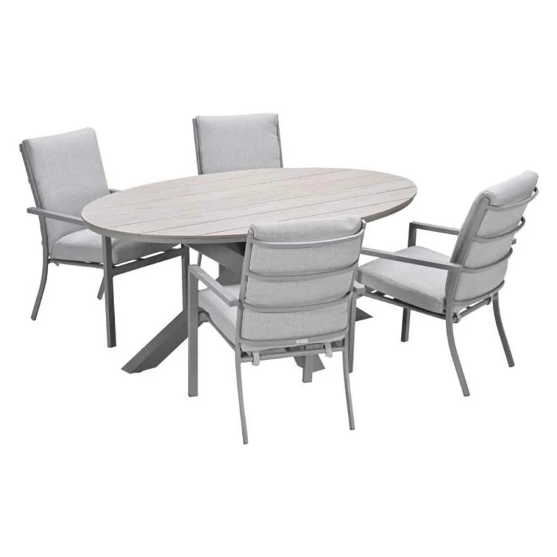 Sergio tuinset 5-delig valley sand met Edison tuintafel ovaal 180x115 cm light teak vironwood
