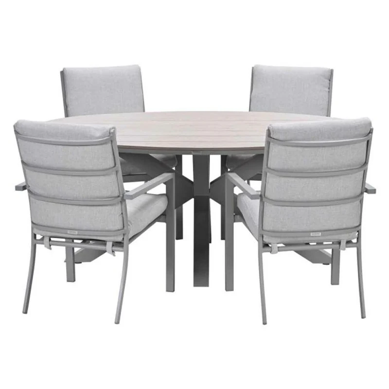 Sergio tuinset 5-delig valley sand met Edison tuintafel ovaal 180x115 cm light teak vironwood