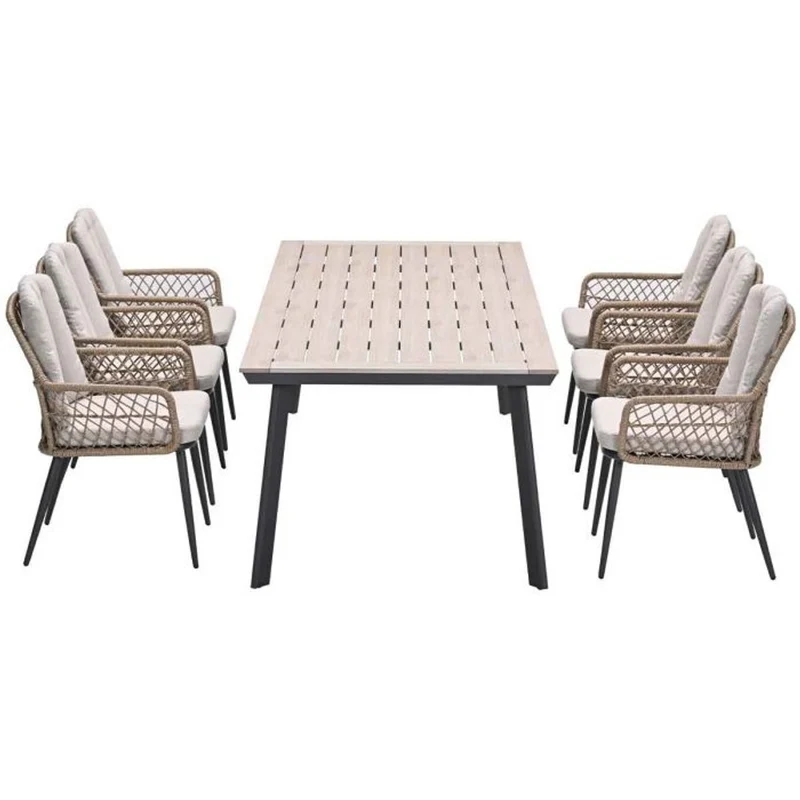 Allasio tuinset 7-delig carbon black met Vigo tuintafel 230x100 cm light teak vironwood