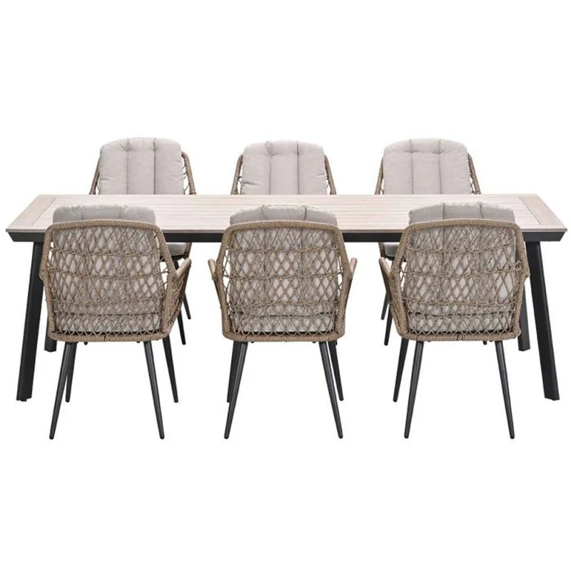 Allasio tuinset 7-delig carbon black met Vigo tuintafel 230x100 cm light teak vironwood