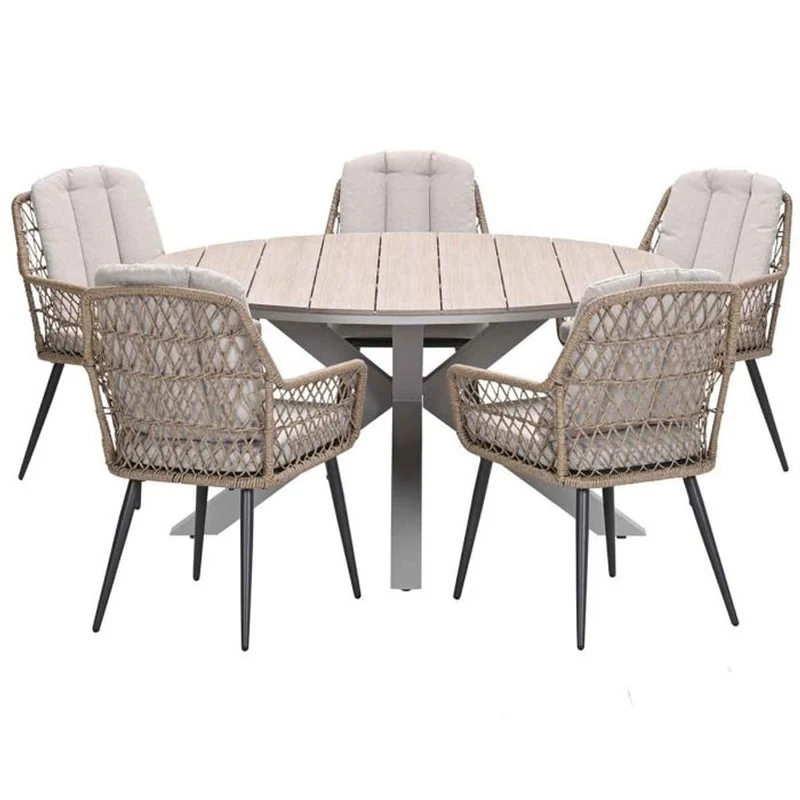 Allasio tuinset 6-delig carbon black met Edison tuintafel rond 148 cm light teak vironwood