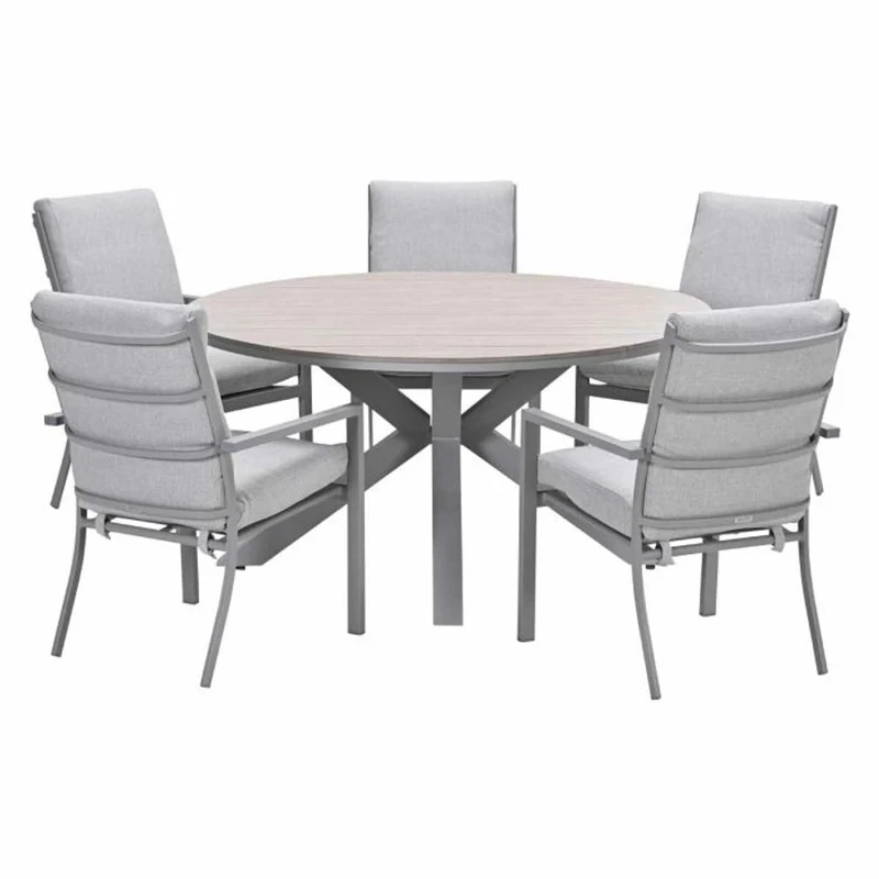Sergio tuinset 6-delig valley sand met Edison tuintafel rond 148 cm light teak vironwood