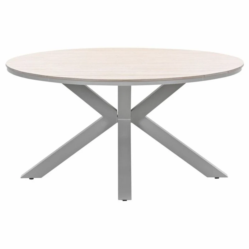 Sergio tuinset 6-delig valley sand met Edison tuintafel rond 148 cm light teak vironwood