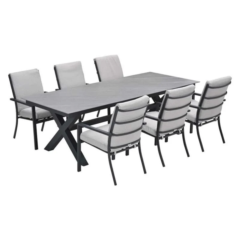 Sergio tuinset 7-delig desert sand met Marbella tuintafel 240x100 cm centostone napoli sand