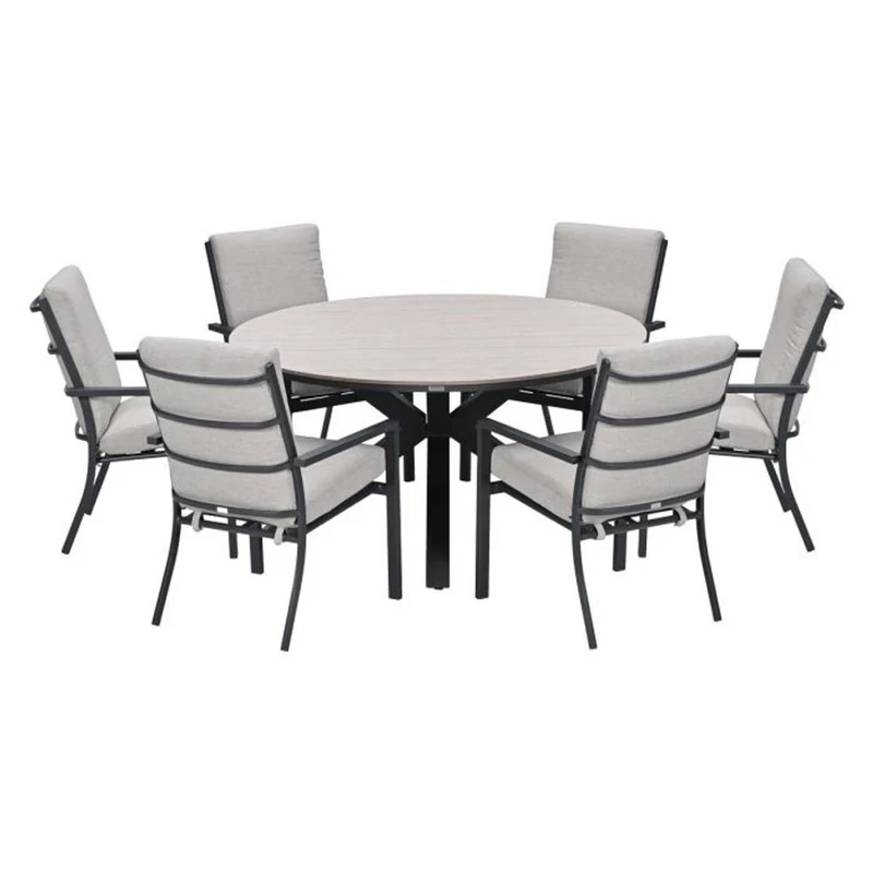 Sergio tuinset 7-delig sandstone met Edison tuintafel rond 148 cm light teak vironwood