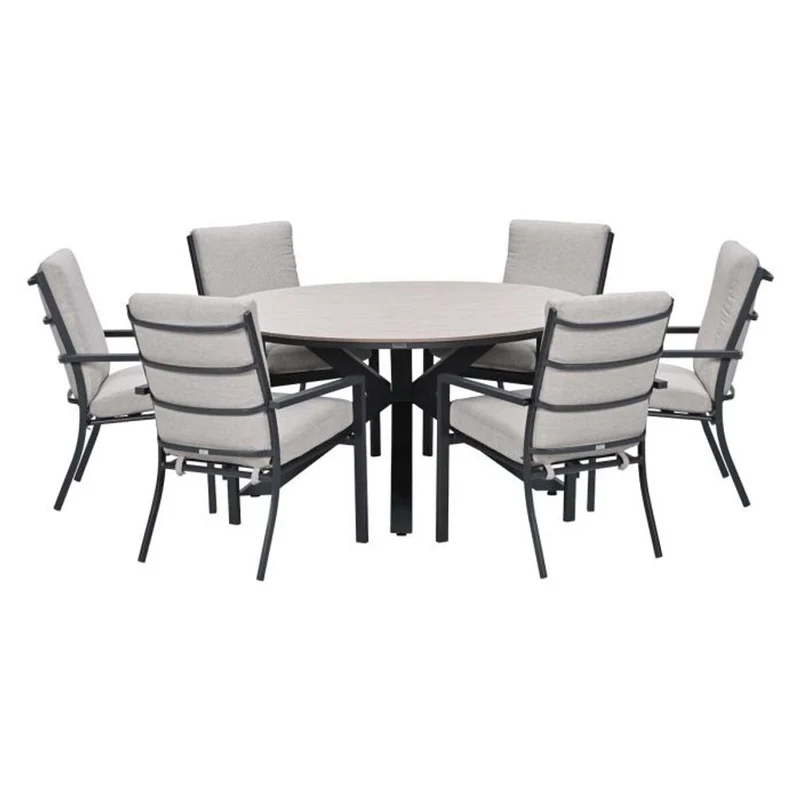 Sergio tuinset 7-delig sandstone met Edison tuintafel rond 148 cm light teak vironwood