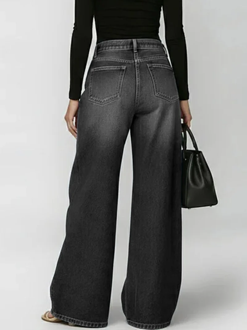 Damen High-Waist Weitbein Freizeithose Jeans