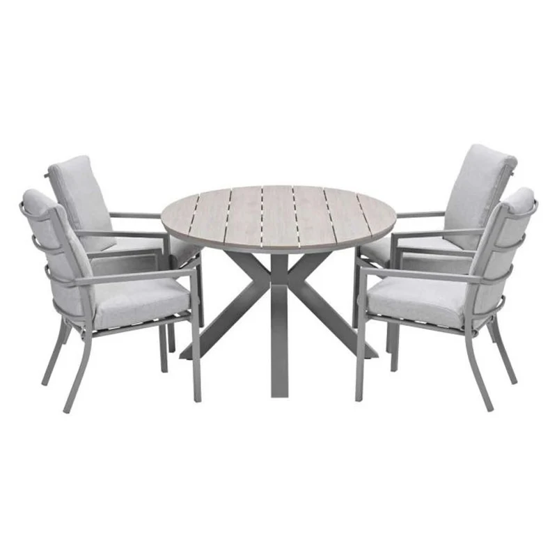 Sergio tuinset 5-delig sandstone met Edison tuintafel ovaal 180x115 cm light teak vironwood