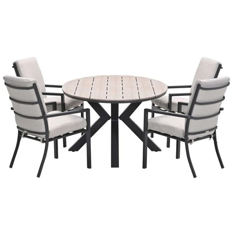 Sergio tuinset 5-delig sandstone met Edison tuintafel ovaal 180x115 cm light teak vironwood