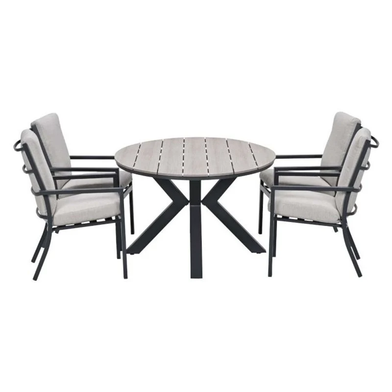 Sergio tuinset 5-delig sandstone met Edison tuintafel ovaal 180x115 cm light teak vironwood
